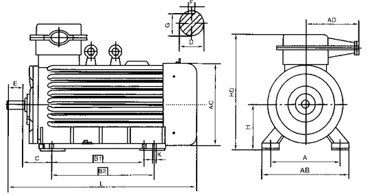 YB400—500外形安装尺寸示意图