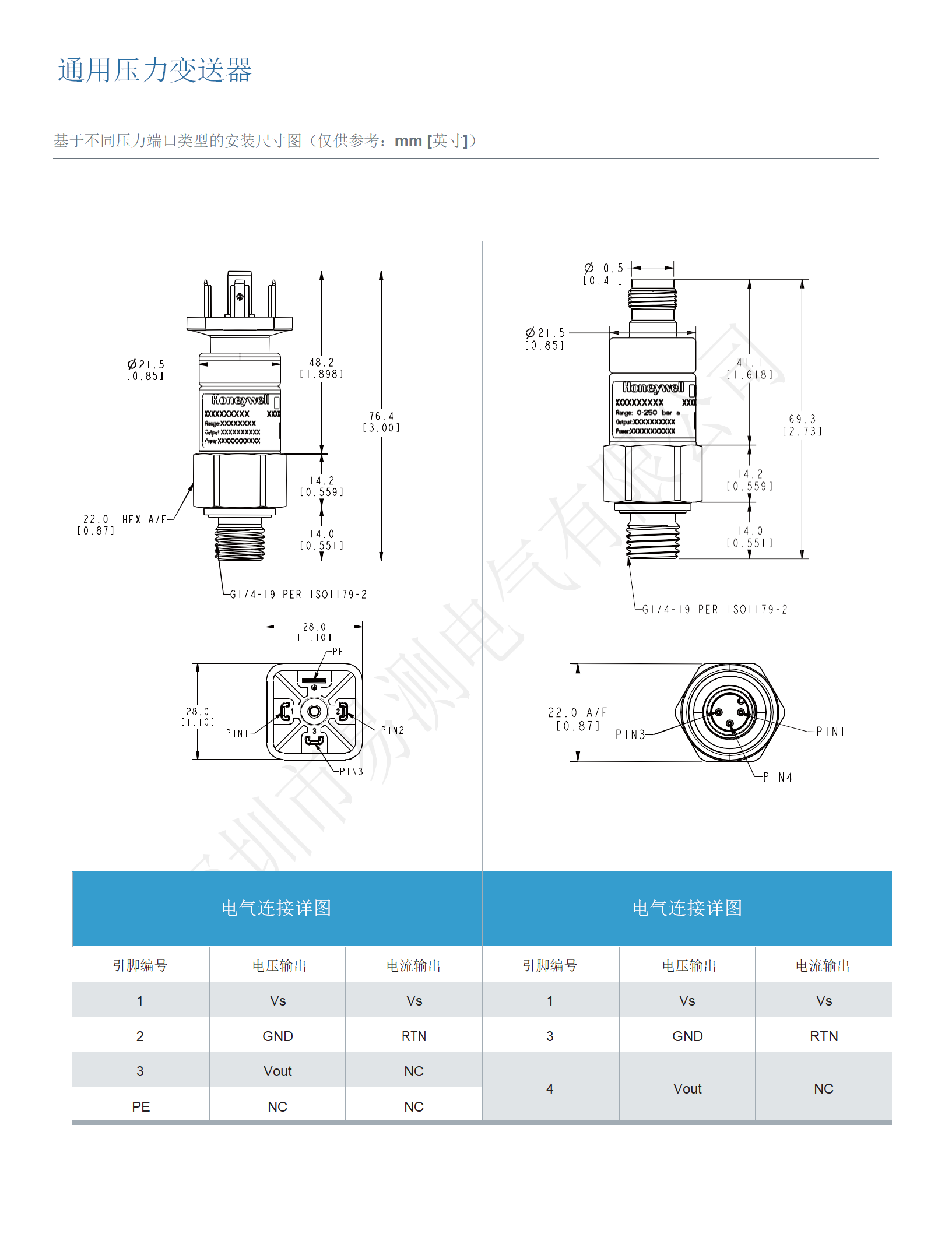 Honeywell霍尼韦尔压力传感器/变送器GPT系列