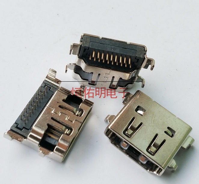 HDMI 19P 沉板母座 反向90度插板 板上高3.75mm 双排DIP