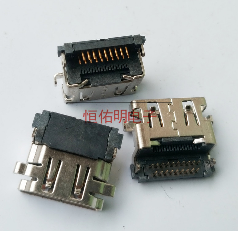 HDMI 19P反向沉板母座 板上高度1.18mm 双排90度插板DIP