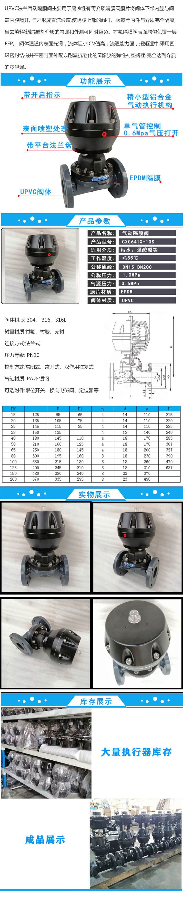 UPVC气动法兰隔膜阀